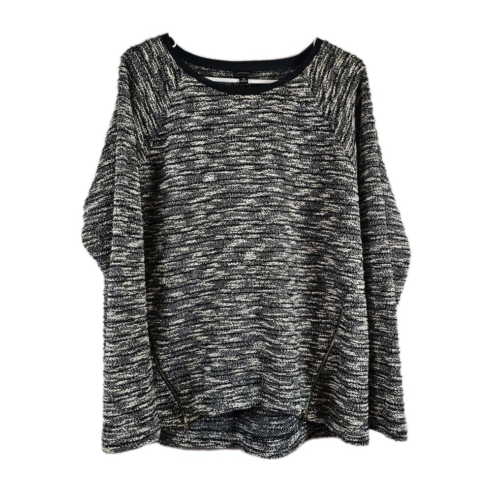Ann Taylor Pulloverβ Blouse Long Sleeves Sz XL Black White Pattern Zip Accents